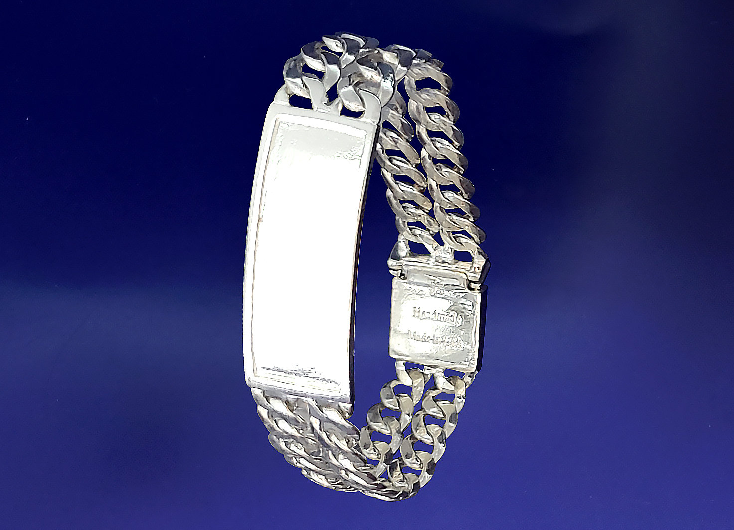 Heavy Solid Sterling Silver DOUBLE 2 Row Curb Link ID Bracelet