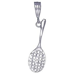 Sterling Silver Tennis Racket Charm Pendant Necklace 1.6 Inches 1.5 Grams with Diamond Cut Finish and 18 Inch Rolo Chain