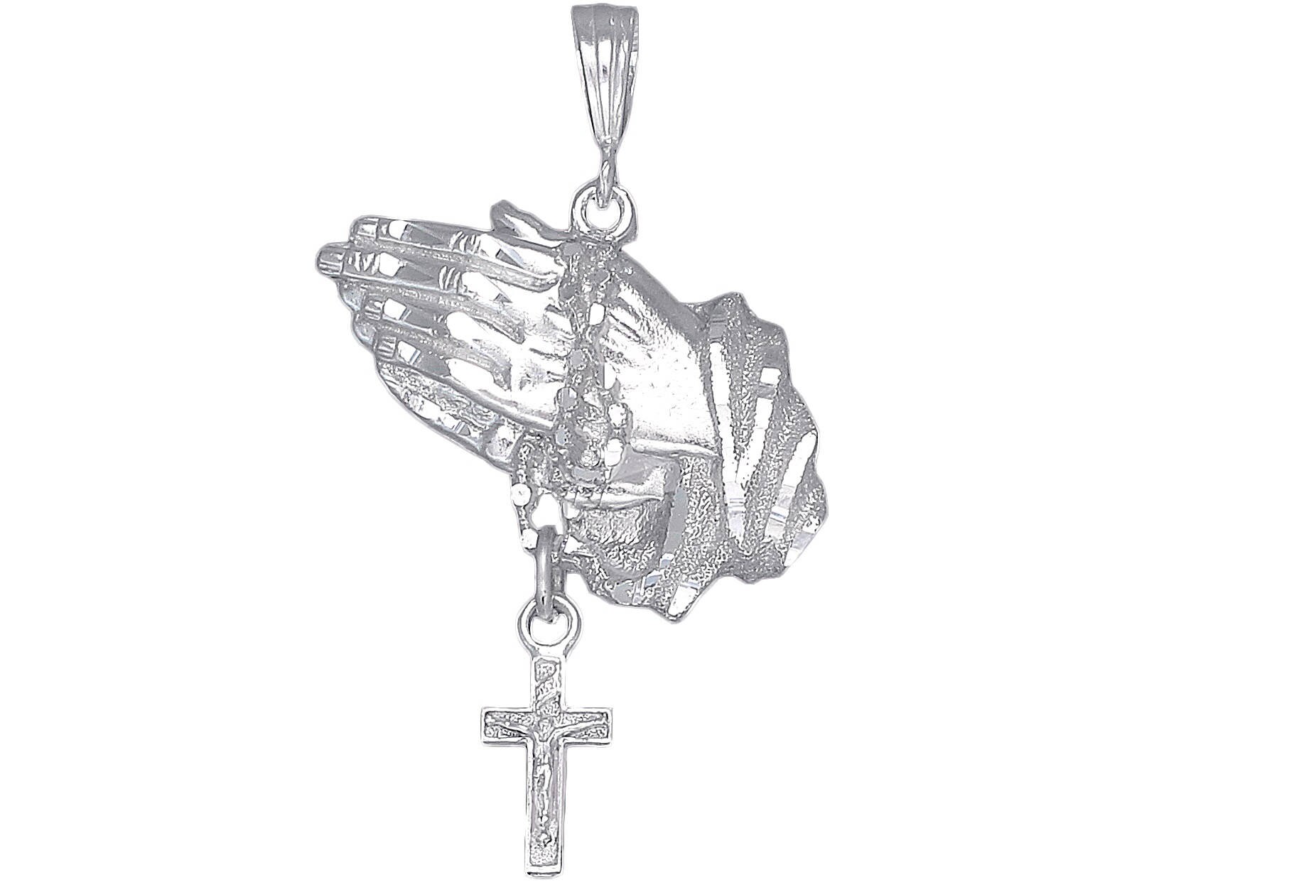 thumbnail image 2 of 925 Sterling Silver Small Hand Pendant With 14g 24-Moon Cut Chain & Clear Stone 2 of 6