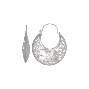 Sterling Silver .925 Flower Design Basket Earring (XL) | Made in USA