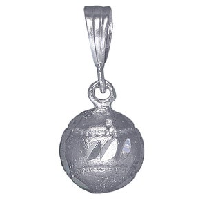 Sterling Silver Tennis Ball Charm Pendant Necklace 1.1 Inches 2.2 Grams with Diamond Cut Finish and 18 Inch Rolo Chain