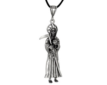 Plata esterlina. 925 Santa muerte "Virgen de la Santa muerte" colgante de encanto, oxidado | Made in USA