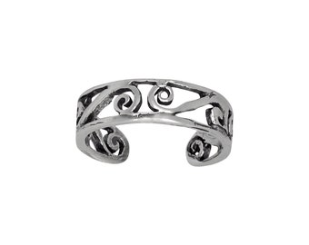 Sterling Silver .925 Multiple Reverse Spirals Toe Ring adjustable size | Made In USA
