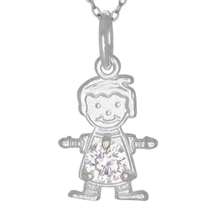 Sterling Silver .925 Happy Baby Boy with Birthstone April / Diamond, Cubic Zirconia Stone. Charm Pendant Necklace | Made in USA