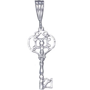 Sterling Silver Key Charm Pendant Necklace 1.5 Inches 1.4 Grams with Diamond Cut Finish and 18 Inch Rolo Chain