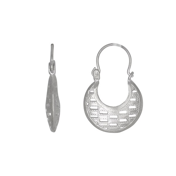 Sterling Silver .925 Checkers Style Design Basket Earring (XS) | Made in USA