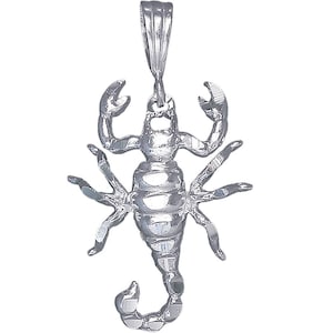 Sterling Silver Scorpion Charm Pendant Necklace 1.5 Inches 5.5 Grams with Diamond Cut Finish and 24 Inch Figaro Chain