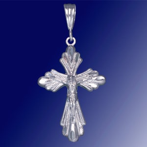 Sterling Silver Cross with Jesus Pendant Necklace 1.85 Inches 4 Grams with Diamond Cut Finish and 24 Inch Figaro Chain image 2
