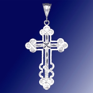 Sterling Silver Cross without Jesus Pendant Necklace 2.9 Inches 6.8 Grams with Diamond Cut Finish and 24 Inch Figaro Chain