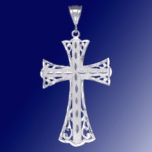 Large Sterling Silver Cross without Jesus Pendant Necklace Diamond Cut Finish