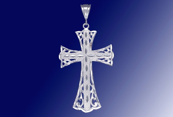 Large Argent Sterling Crucifix Cross Charme avec Jésus Collier Pendentif 24/" Chaîne