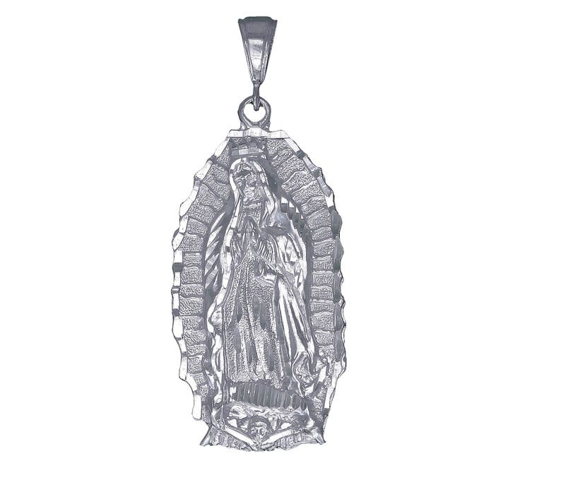 Sterling Silver Virgin Mary Pendant Necklace – Diamond Cut Finish, 925 Silver With Chain (eJewelryPlus)