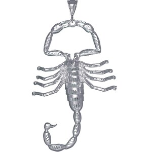 Huge Heavy Sterling Silver Scorpion Charm Pendant Necklace 4.57 Inches 32 Grams with Diamond Cut Finish and 24 Inch Figaro Chain