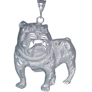 Große schwere Sterlingsilber Bulldogge Charmehalskette 3,4 Zoll 33 Gramm mit Schnitt Diamant-Finish und 24-Zoll-Figaro-Kette