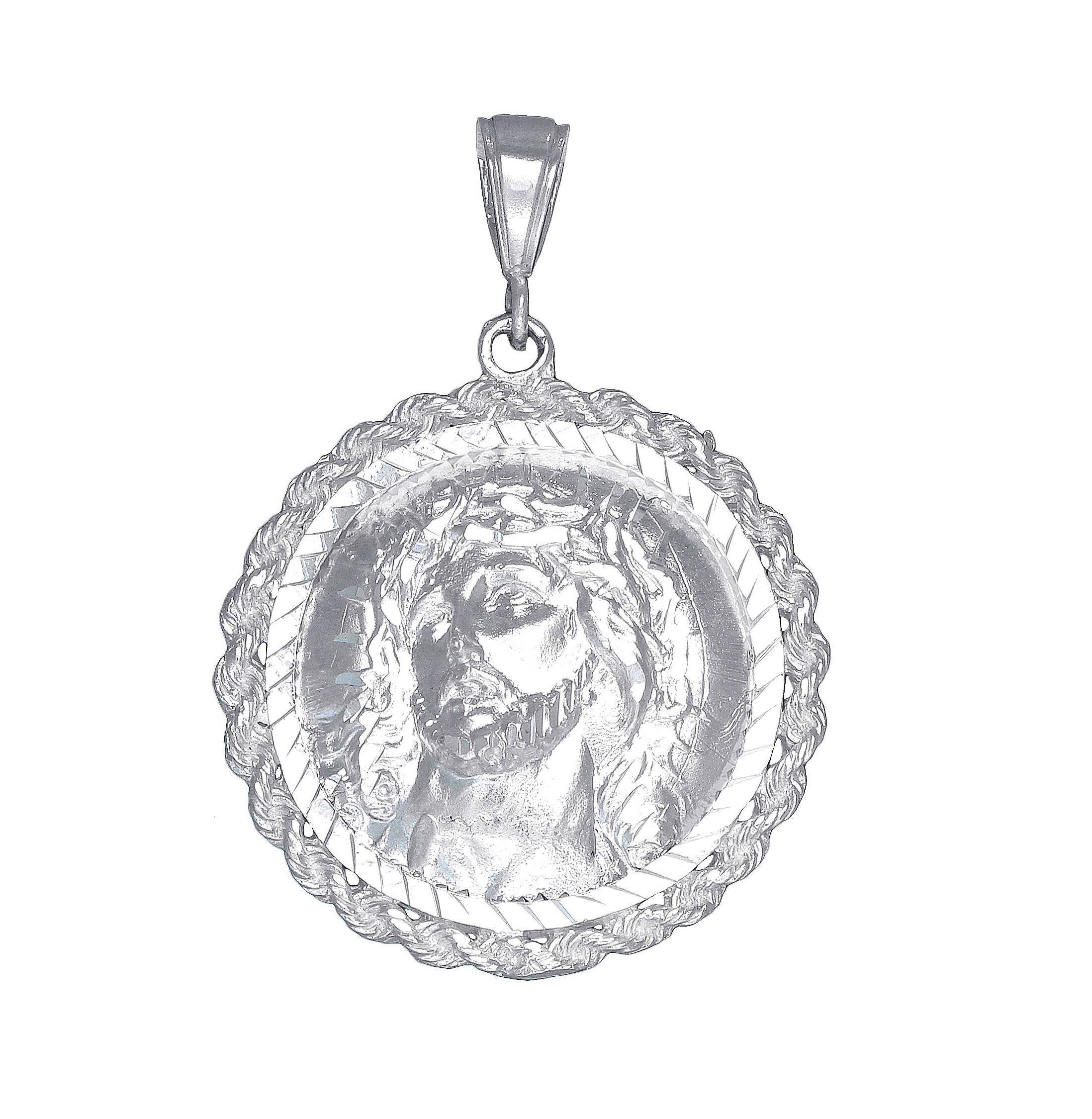 Sterling Silber Jesus Anhänger: Diamond Cut Christian Medaille