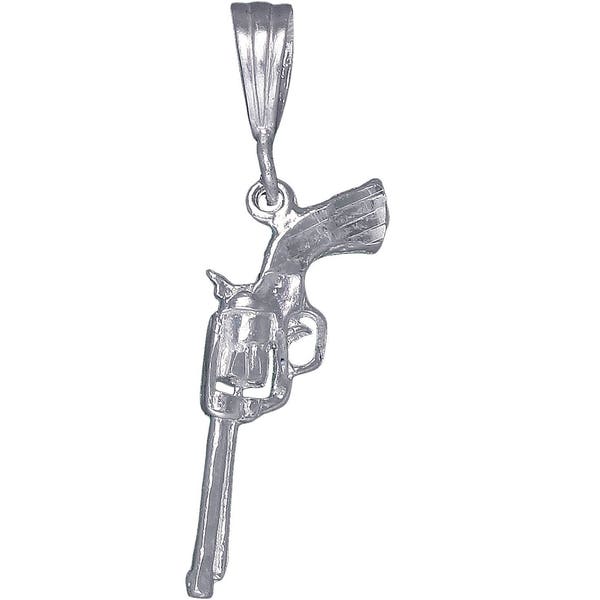 Collier pendentif en argent sterling Revolver pistolet 3D charme 1,5 pouces 2,4 grammes avec finition diamant et 24 pouces chaîne Figaro