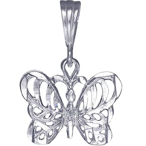 Sterling Silver Butterfly Charm Pendant Necklace 1 Inch 1.7 Grams with Diamond Cut Finish and 18 Inch Rolo Chain