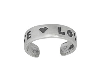 Sterling Silver .925 Love Heart Love Toe Ring Adjustable Size, Oxidized | Made in USA