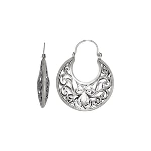 Sterling Silver .925 Filigree Design Basket Earring, Oxidized | Made in USA