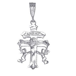 Sterling Silver Caravaca Cross Pendant Necklace 1.6 Inches 4 Grams with Diamond Cut Finish and 24 Inch Chain