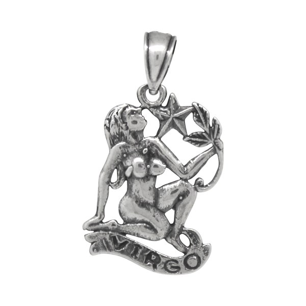 Virgo Zodiac Sign Pendant Charm Sterling Silver .925 Vintage Look Handmade Made In USA