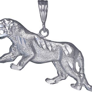 Sterling Silver Panther Charm Pendant Necklace 1.7 Inches 6.5 Grams with Diamond Cut Finish and 24 Inch Figaro Chain