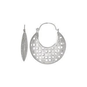 Sterling Silver .925 Checkers Design Basket Earring (L) | Made in USA