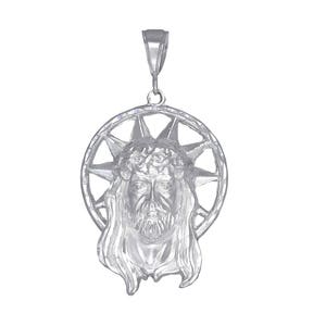 Sterling Silver Jesus Head Pendant Necklace with Diamond Cut Finish and 24 Inch Chain
