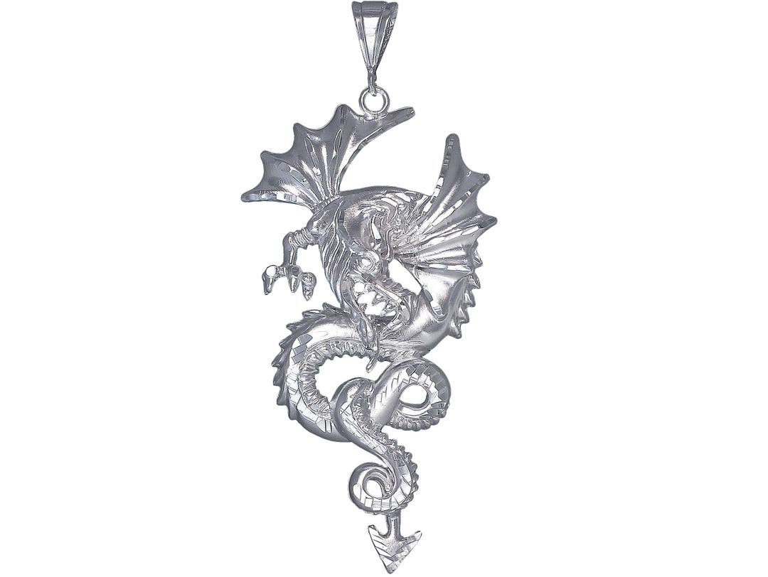 Huge Heavy Sterling Silver Dragon Charm Pendant Necklace 4 Etsy