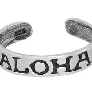 Sterling Silver .925 ALOHA Engraved Toe Ring adjustable size | Made In USA