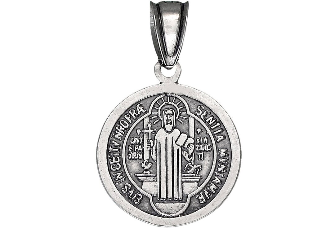 Sterling Silver Saint Benedict Medal Reversible Charm Pendant Necklace ...