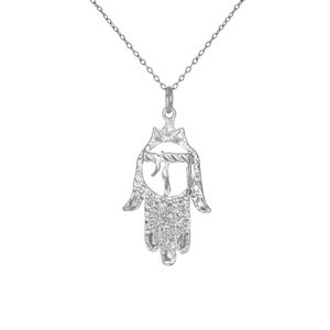 Sterling Silver .925 Hamsa and Chai Symbol Hebrew Charm Pendant Necklace | Made in USA