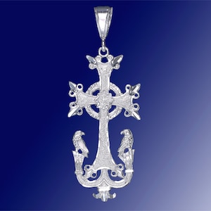 Sterling Silver Armenian Cross Pendant Necklace 2.4 Inches 5.3 Grams with Diamond Cut Finish and 24 Inch Figaro Chain