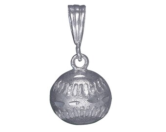 Sterling Silver Baseball Ball Charm Pendant Necklace 1 Inch 2.2 Grams with Diamond Cut Finish and 24 Inch Figaro Chain