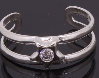 Silver Adjustable Toe Ring With CZ Stone