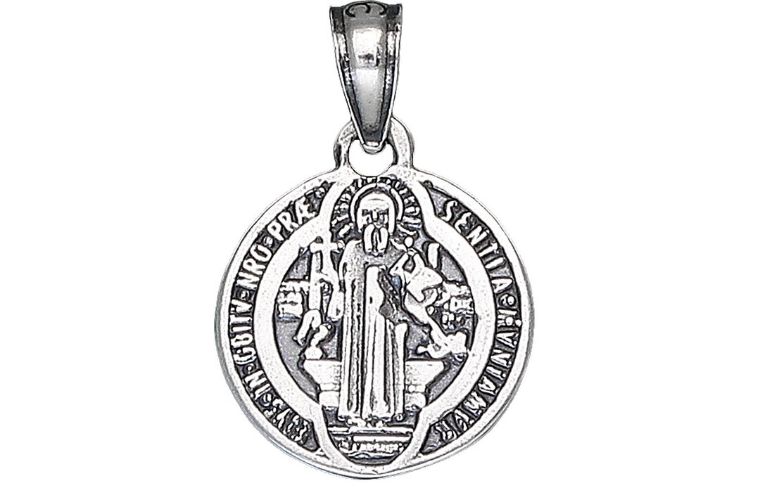 Sterling Silver Saint Benedict Medal Reversible Charm Pendant Necklace ...