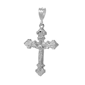 Sterling Silver .925 Crucifix Cross Pendant Charm Necklace Diamond Cut Handmade Made In USA