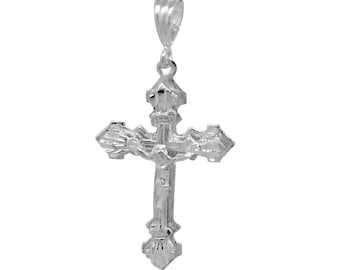 Sterling Silver .925 Crucifix Cross Pendant Charm Necklace Diamond Cut Handmade Made In USA