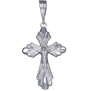 Sterling Silver Cross with Jesus Pendant Necklace 1.85 Inches 4 Grams with Diamond Cut Finish and 24 Inch Figaro Chain image 1