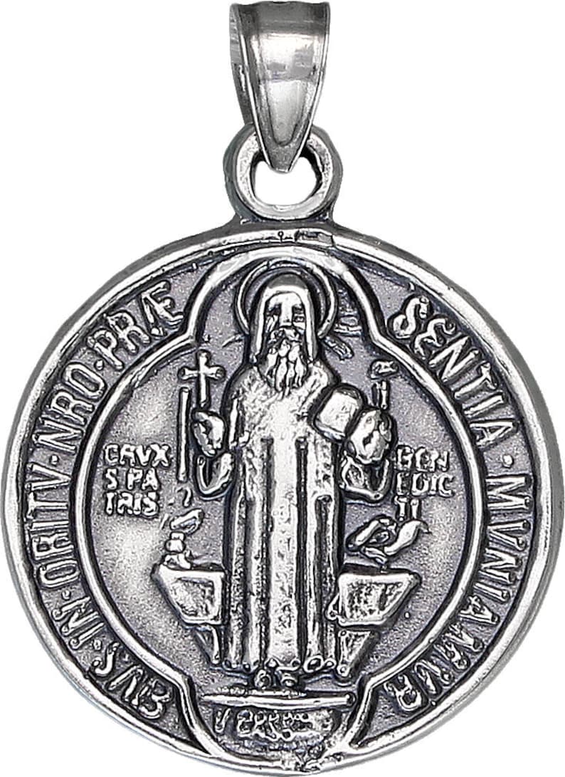 Sterling Silver Saint Benedict Medal Reversible Charm Pendant Necklace ...
