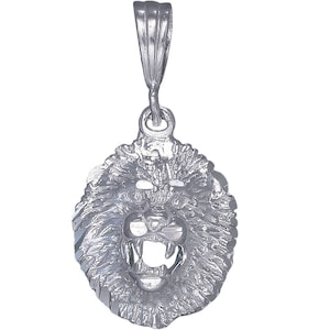 Sterling Silver Lion Charm Pendant Necklace 1.3 Inches 3.7 Grams with Diamond Cut Finish and 24 Inch Figaro Chain