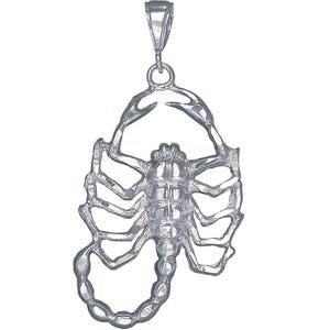 Sterling Silver Scorpion Charm Pendant Necklace 2.6 Inches 9 Grams with Diamond Cut Finish and 24 Inch Figaro Chain