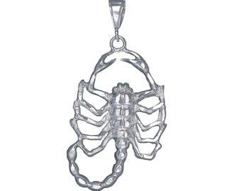Sterling Silver Scorpion Charm Pendant Necklace 2.6 Inches 9 Grams with Diamond Cut Finish and 24 Inch Figaro Chain