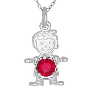 Sterling Silver .925 Happy Baby Boy with Birthstone January / Garnet, Cubic Zirconia Stone. Charm Pendant Necklace | Made in USA