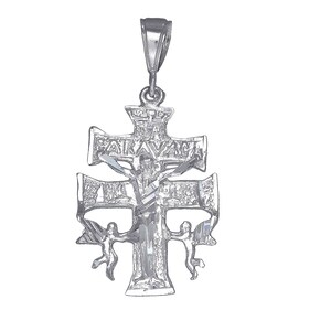 Collier Pendentif Croix de Caravaca en argent sterling 2 pouces de 7 grammes avec finition diamant et chaîne de 24 pouces