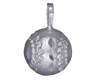 Sterling Silver Baseball Ball Charm Pendant Necklace 0.9 Inches 2.3 Grams with Diamond Cut Finish and 24 Inch Figaro Chain