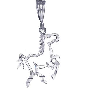 Sterling Silver Horse Charm Pendant Necklace 1.4 Inches 1.5 Grams with Diamond Cut Finish and 18 Inch Rolo Chain