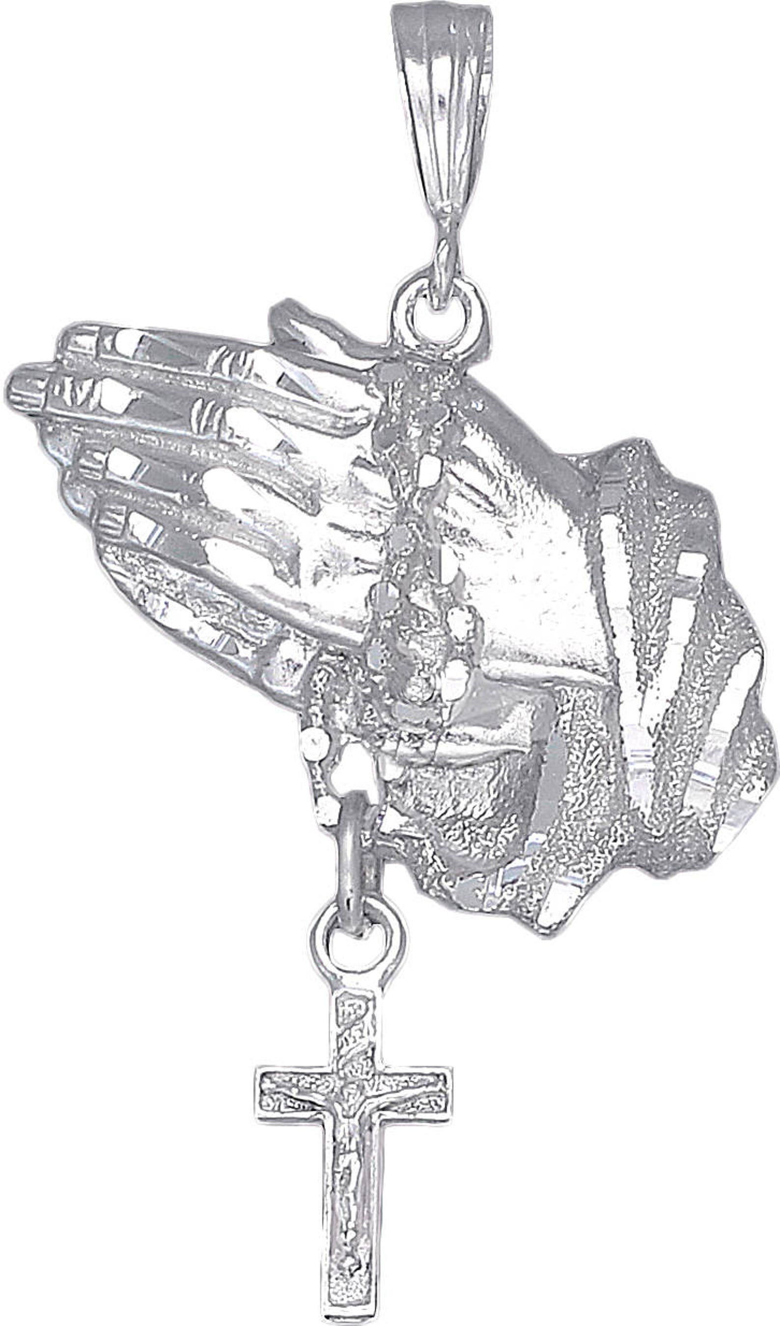 thumbnail image 2 of EJewelryPlus Sterling Silver Praying Hands Medallion Pendant – With 18" Rolo Chain 2 of 5