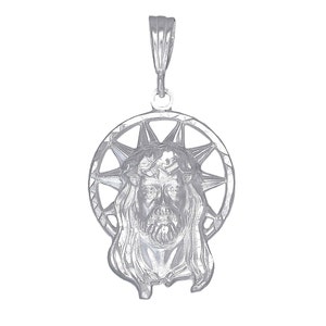 Sterling Silver Jesus Head Pendant Necklace with Diamond Cut Finish and 24 Inch Chain