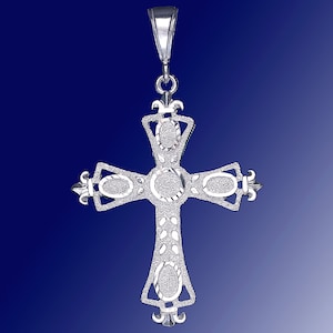Sterling Silver Cross without Jesus Pendant Necklace 2.3 Inches 5 Grams with Diamond Cut Finish and 24 Inch Figaro Chain